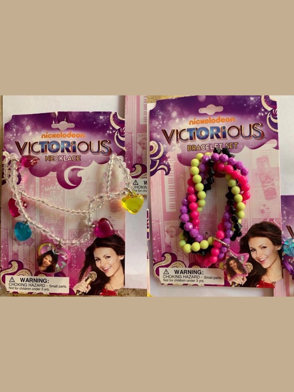 Nickelodeon Nick Jr. Victorious Bracelet Set + Heart Pink Teal Yellow Necklace
